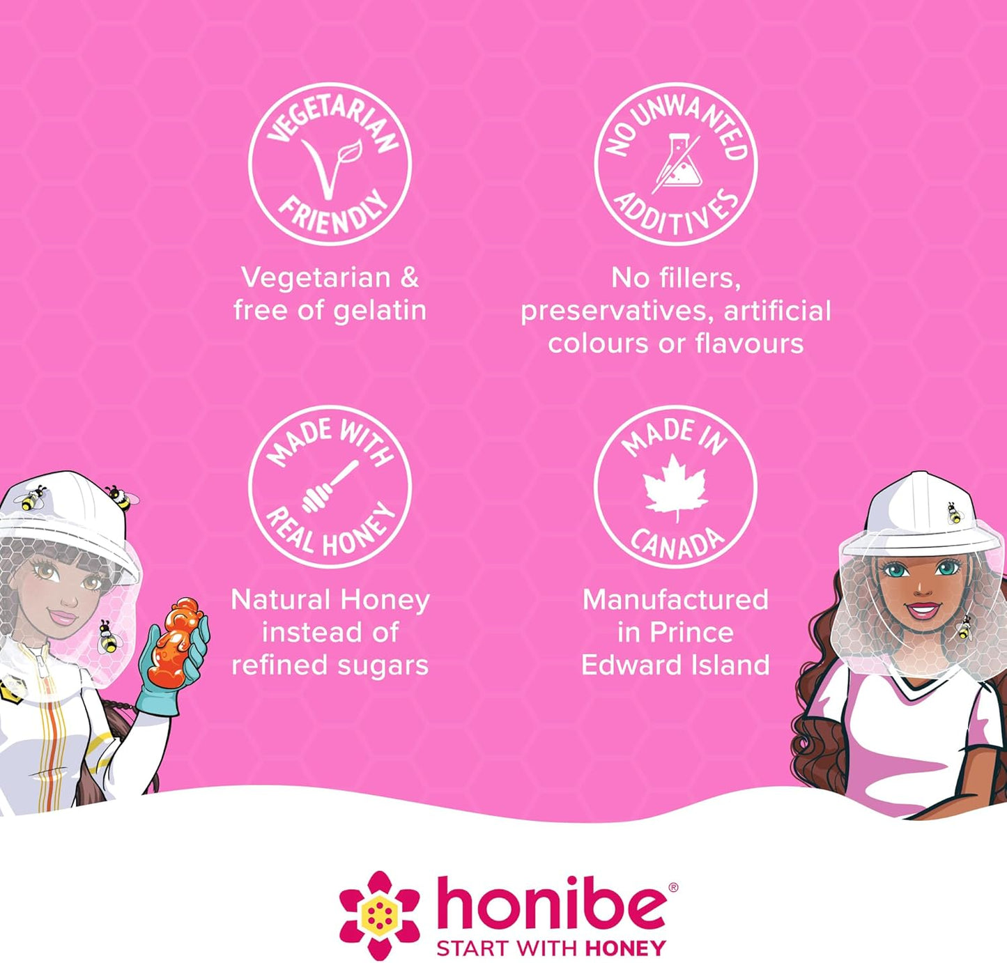 Honibe 维生素 D 软糖,适合儿童和成人,芭比,加拿大制造的蜂蜜维生素,维生素 D3 有助于支持骨骼健康、情绪和免疫系统功能,60 粒软糖