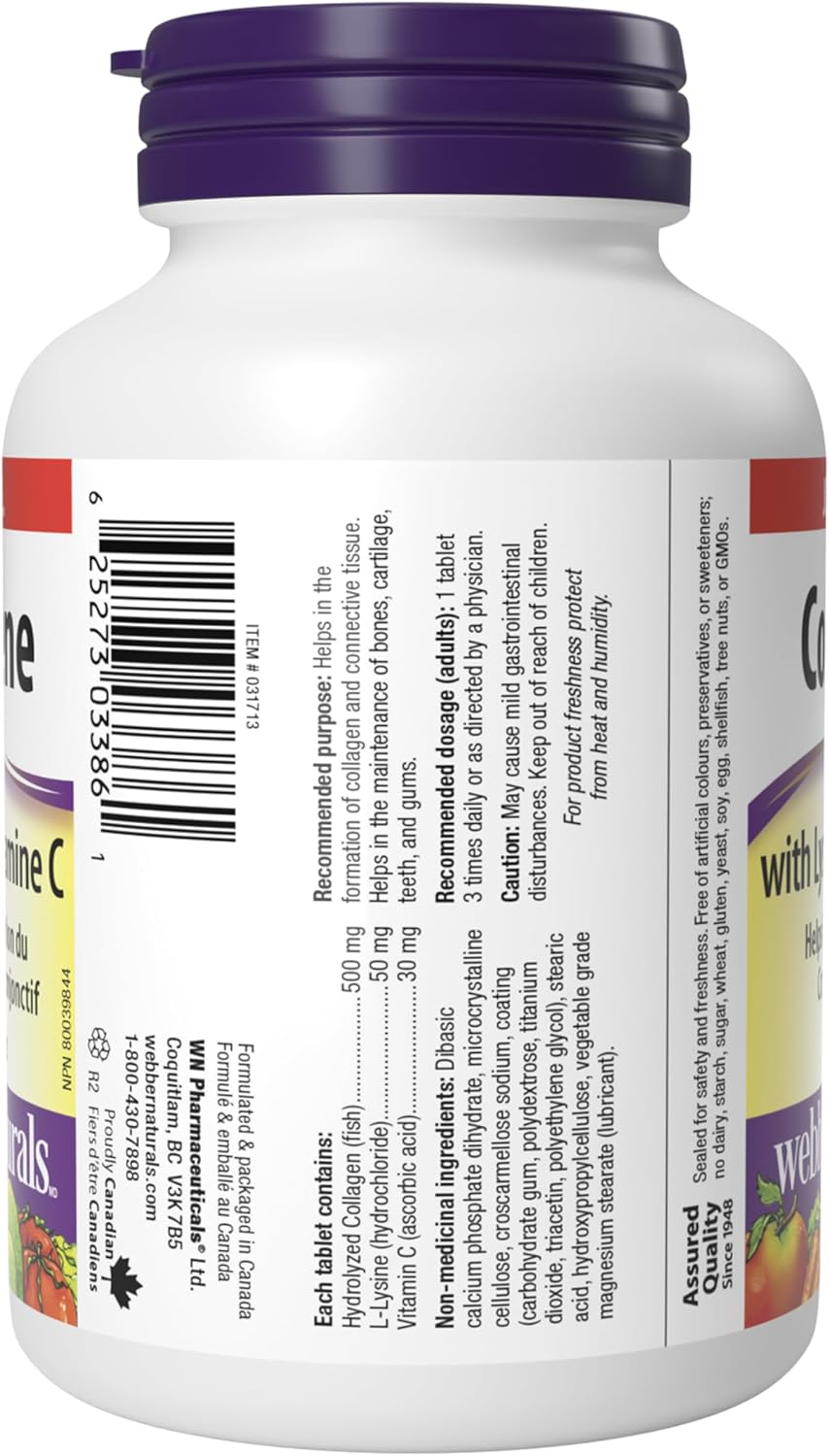 Webber Naturals 膠原蛋白,含賴氨酸和維生素 C,120 片,有助於支持關節、肌肉和皮膚