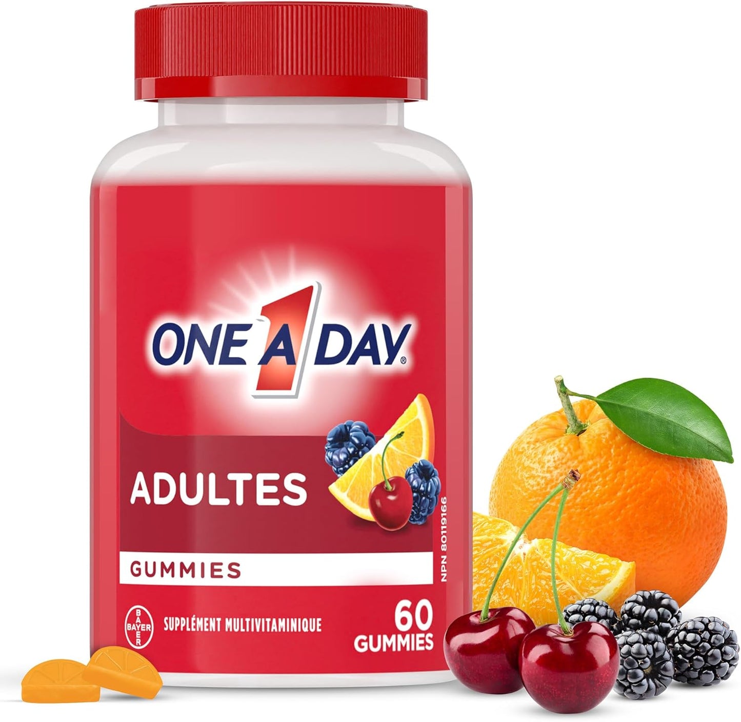 One A Day 成人复合维生素软糖 - 每日复合维生素软糖,适合男性和女性,含维生素 A、B6、B12、C、D、E、生物素和锌,支持免疫力和骨骼健康,头发和指甲,60 粒软糖