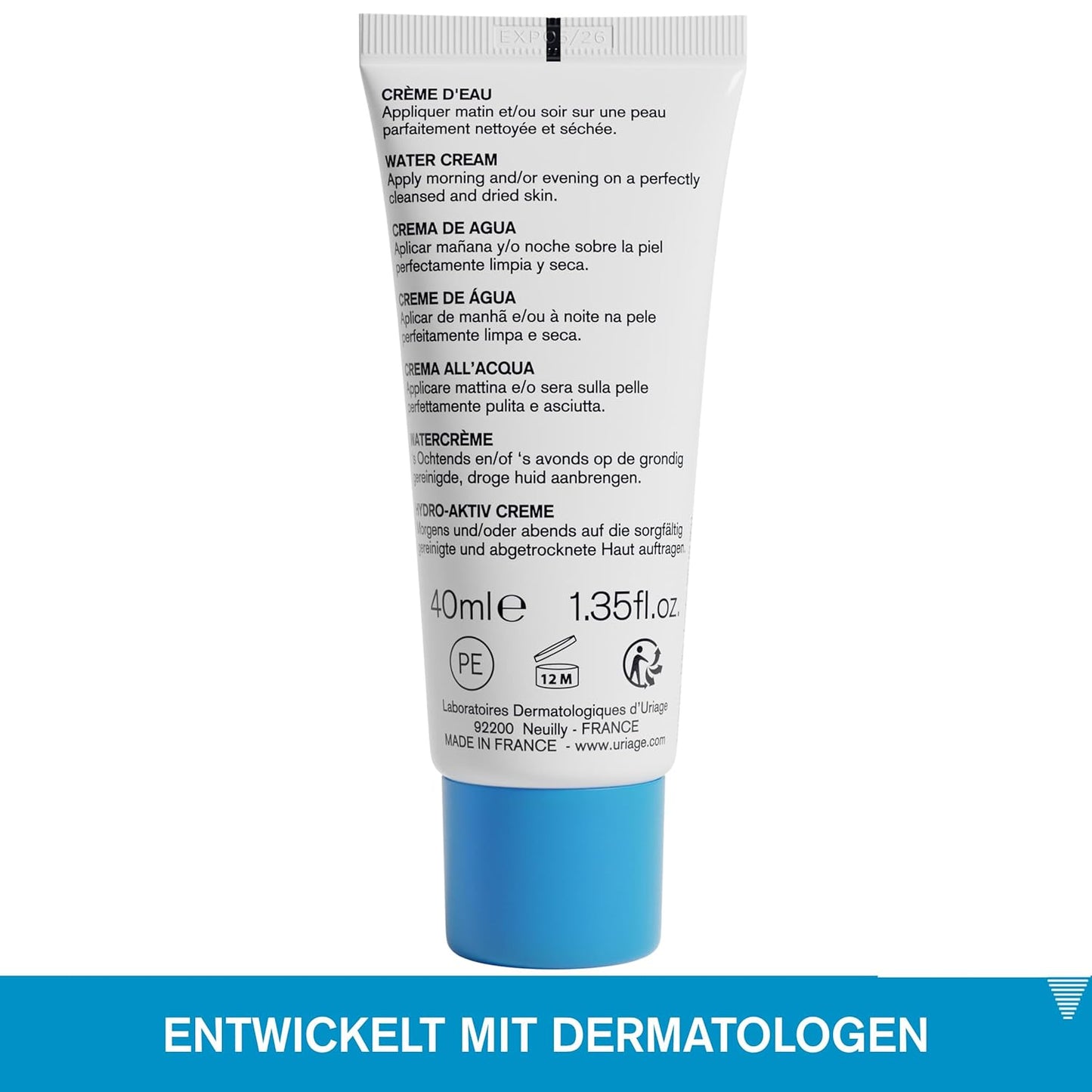 Uriage Eau Thermal Water Cream - Hydratation & Brightness Lightweight Face Cream With Hyaluronic Acid - All Skin Types - 40ml