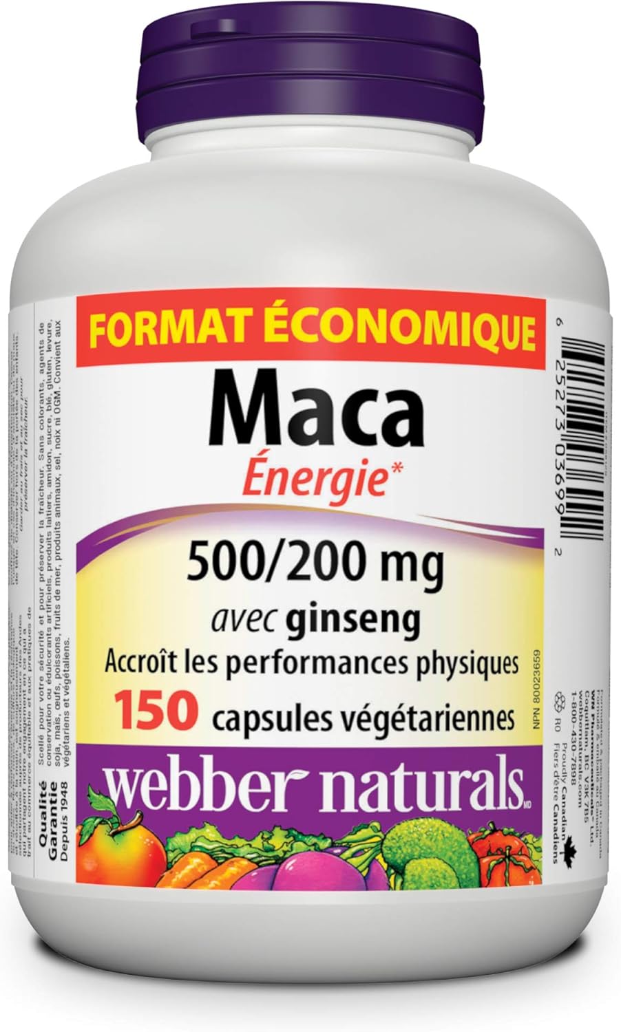 Webber Naturals 瑪卡能量膠囊,含人參,150 粒素食膠囊,含 10,000 微克生物素,強效,120 粒膠囊,支持健康的頭髮、皮膚和指甲,促進能量代謝,素食