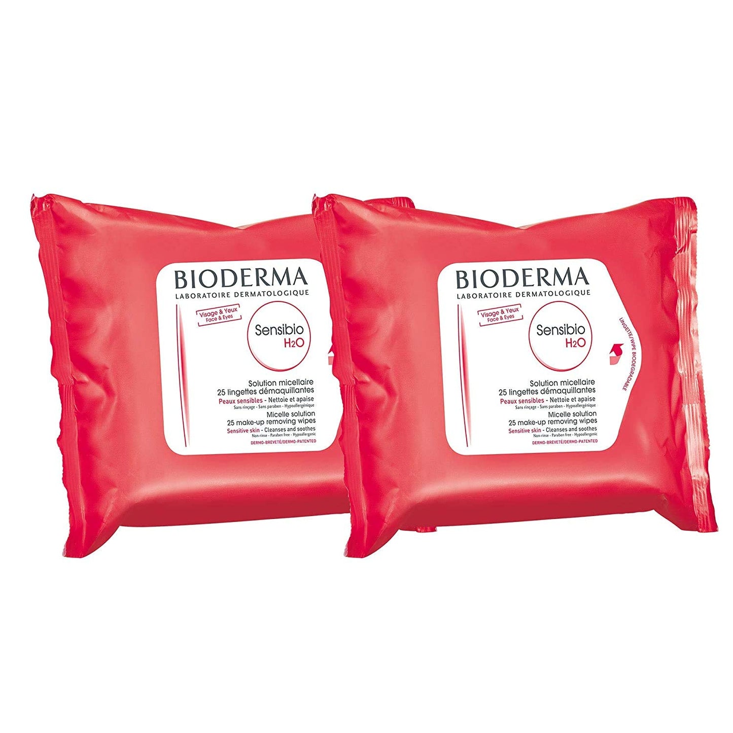 Bioderma Sensibio H2O Duo - Biodegradables Wipes - Cleansing and Make-Up Removing - Skin Soothing - for Sensitive Skin - 2x25 Wipes, 50 Count