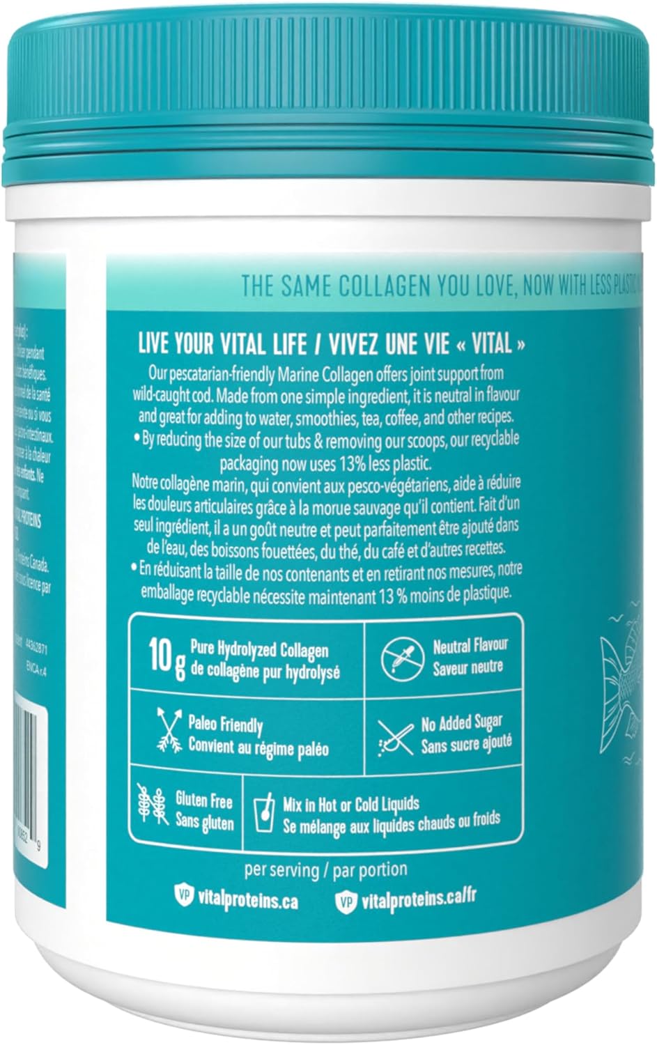 VITAL PROTEINS 海洋胶原蛋白肽粉,有助于形成胶原蛋白并减轻与骨关节炎相关的关节疼痛,氨基酸来源,不添加糖,不含人工色素或香料,221 克