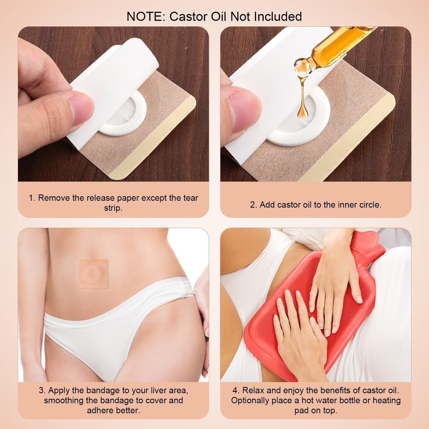 TIAMORK 100 片 2 吋蓖麻油包敷貼,適用於肚臍,棉質自黏蓖麻油包敷貼,高吸收性防漏,便攜,易於使用