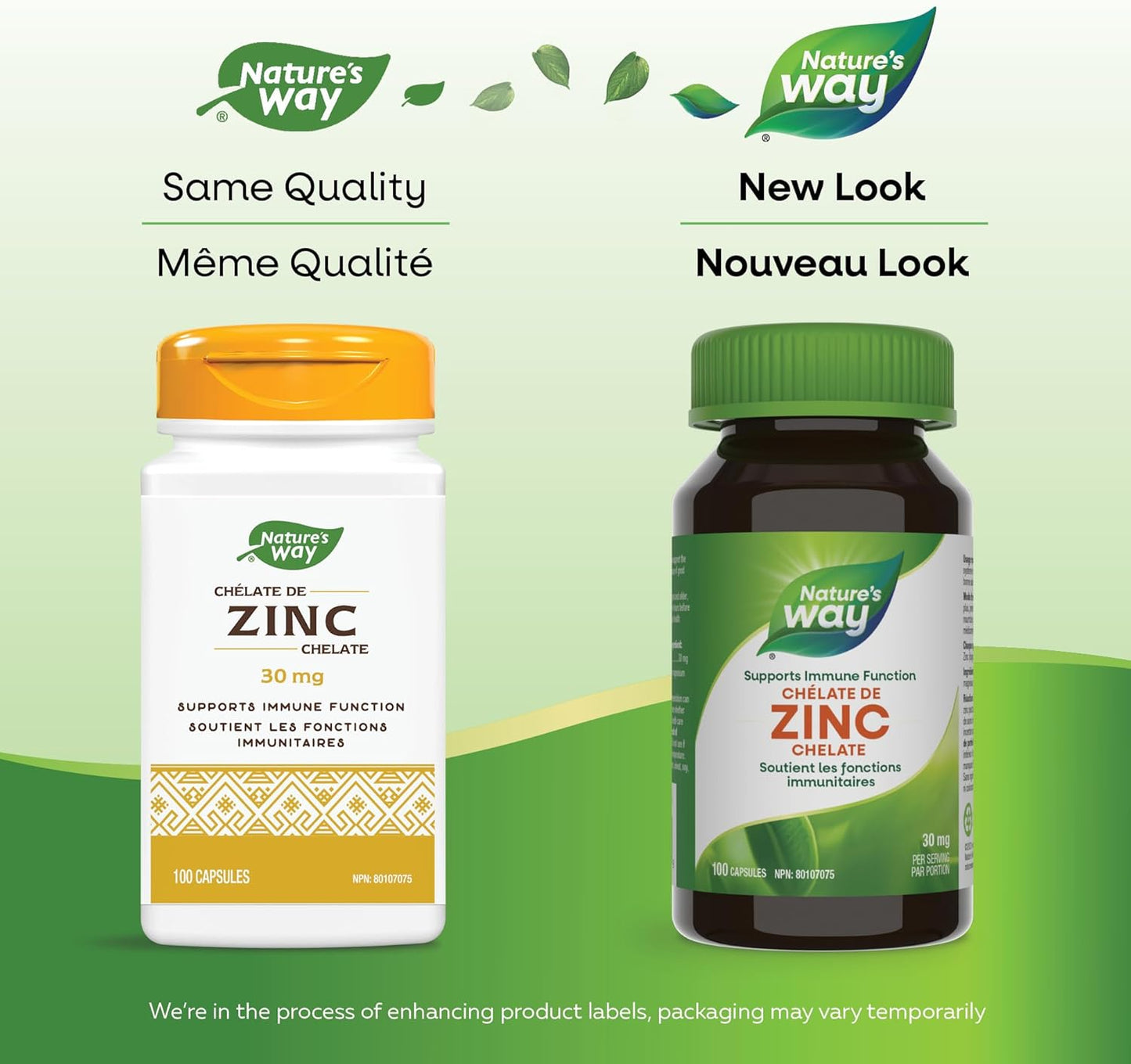 Nature's Way 鋅螯合物 - 免疫系統、能量代謝和整體健康支持 - 預防鋅缺乏症 - 每粒膠囊含 30 毫克鋅螯合物 - 不含麩質 - 100 粒膠囊