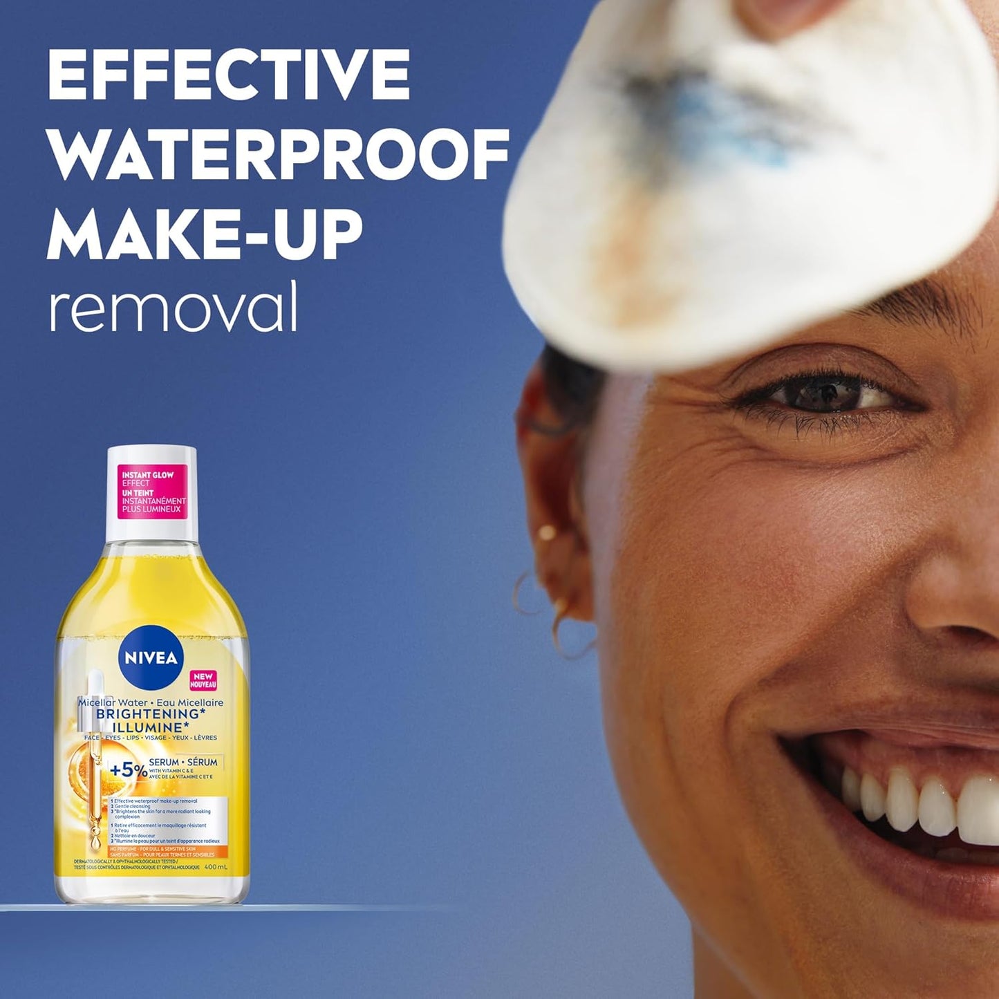NIVEA Skin Brightening* Micellar Water for Dull and Sensitive Skin, Eyes, Lips and Face Cleanser with Vitamin C, Vitamin E and Amino Acid Complex for a More Radiant-Looking Complexion, 400mL