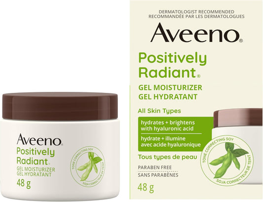 Aveeno Positively Radiant 凝胶保湿霜 - 干性皮肤乳液 - 每日面部和颈部霜 - 透明质酸和大豆 - 45 克