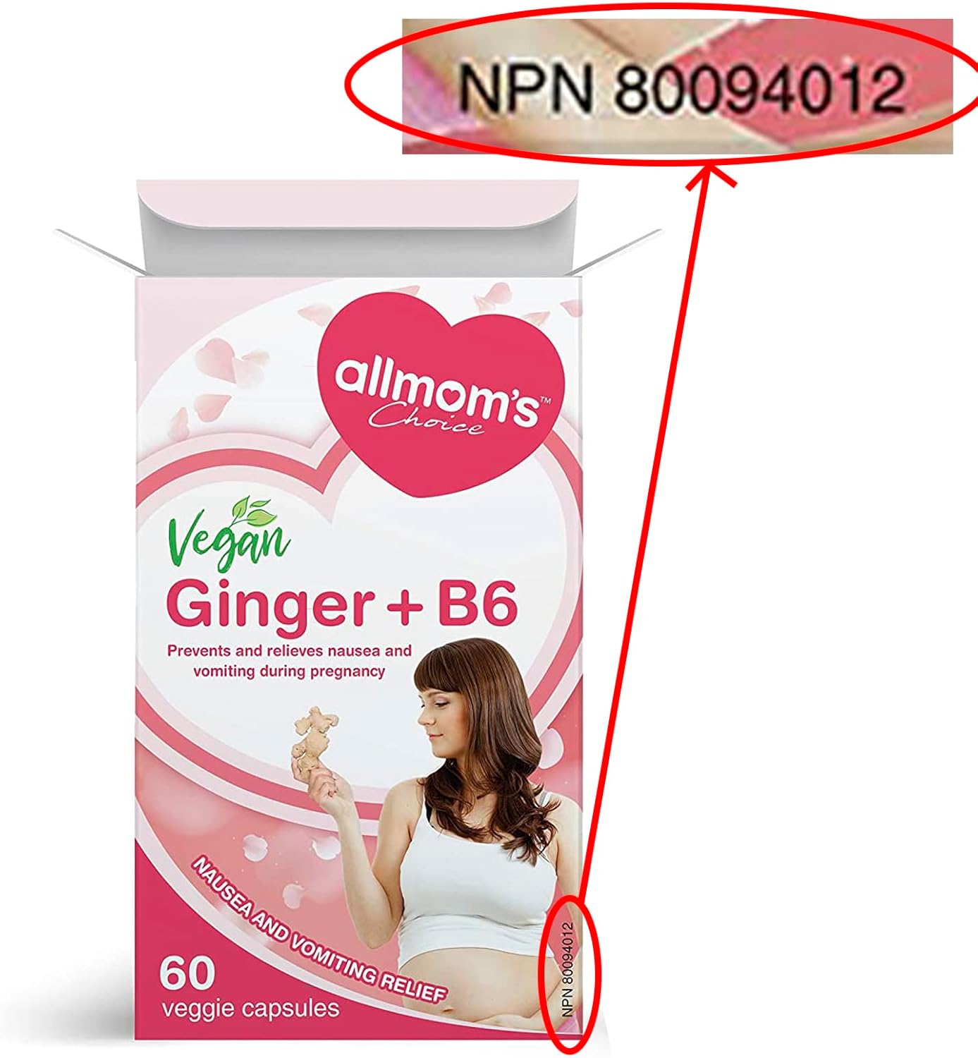 純素薑 + B6(60 粒膠囊),天然療法,可預防和緩解噁心和孕吐,減少胃灼熱,增進食慾,Allmom’s Choice 懷孕止吐產品