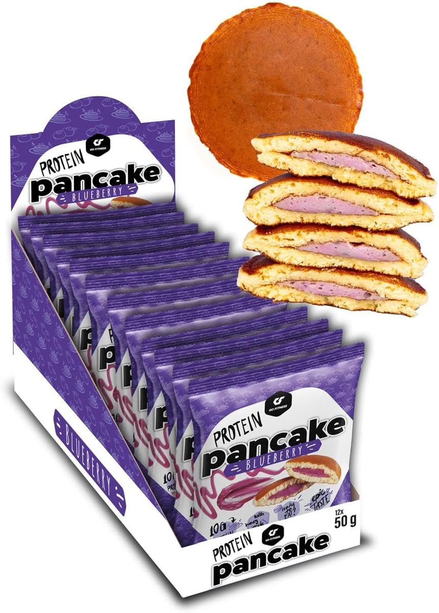 GoFitness Protein Pancake Ready-to-Eat Blueberry Flavor – 12x50g Pack – High Protein, Low Sugar Fitness Snack for Muscle Support and Energy Boost