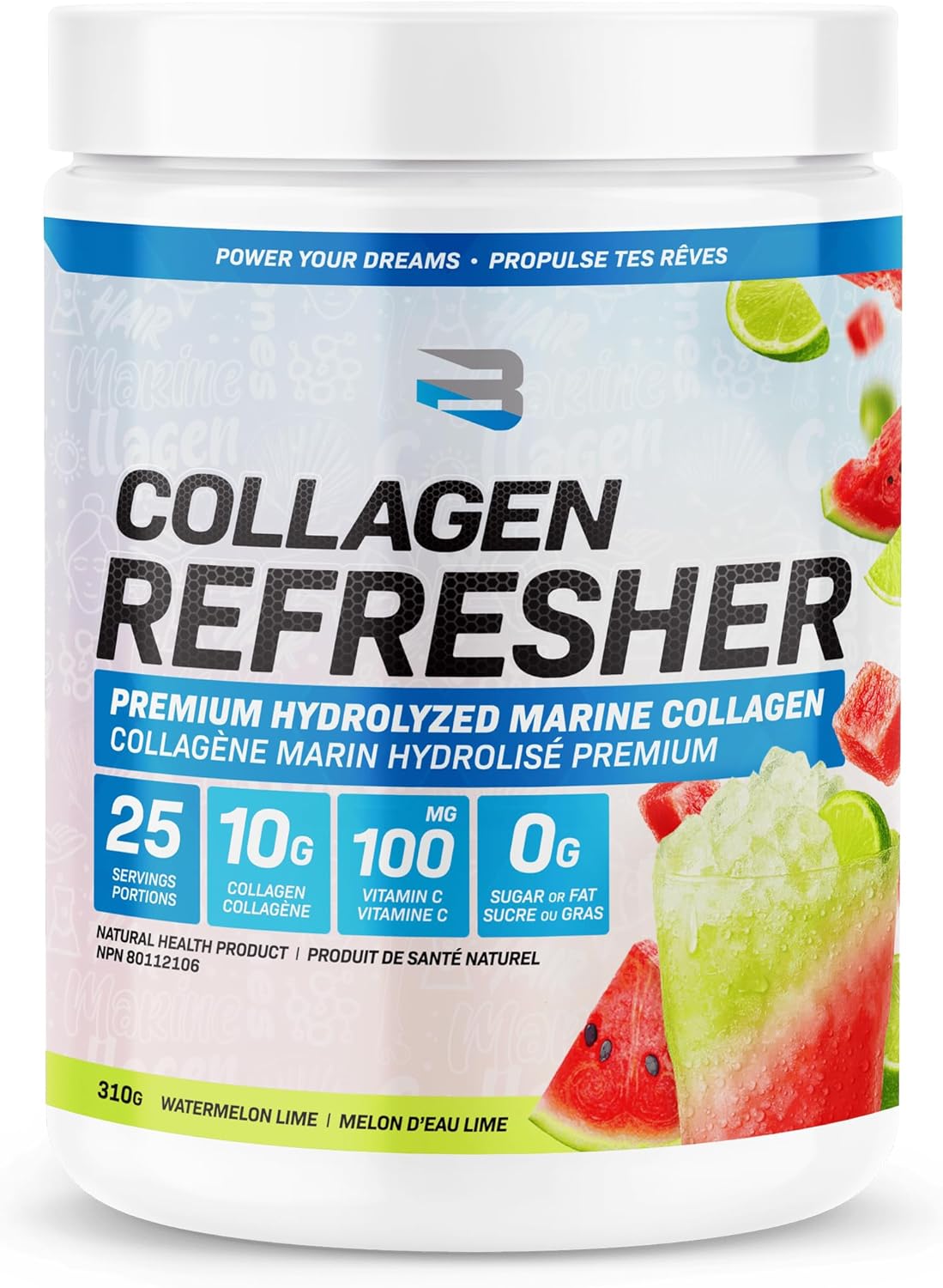 Believe Supplements Collagen Refresher - Hydrolyzed Marine Collagen - Watermelon Lime 310g