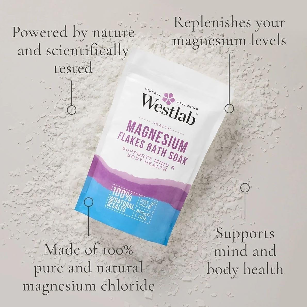 Westlab Magnesium Flakes 1kg - Supports mind & body health - 100% pure natural salts