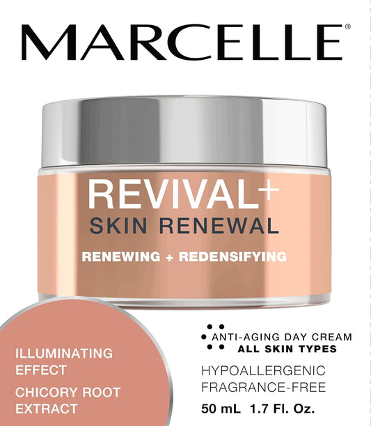 Marcelle Revival+ Skin Renewal Anti-Aging Day Cream, All Skin Types, 45+, Redensifying, Moisturizing & Smoothing, Cruelty-Free, Hypoallergenic, Paraben-Free, Fragrance-Free, Oil-Free, 50 mL