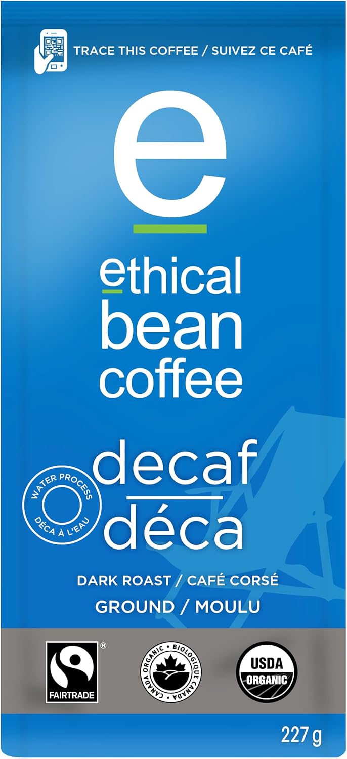 Ethical Bean Coffee 公平贸易有机咖啡,脱咖啡因深度烘焙,研磨咖啡 - 227克/袋