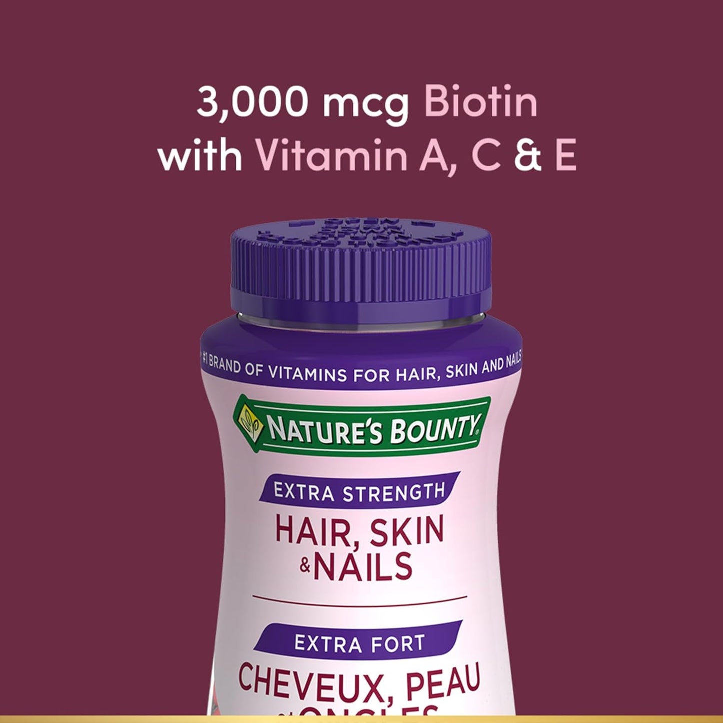 自然之宝强效护发、护肤、护指甲软糖,有助于维持头发和皮肤健康,促进指甲更浓密、更健康,头发更浓密,草莓奶油味,200 克