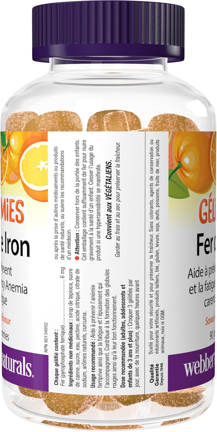 Webber Naturals 溫和補鐵軟糖,90 顆軟糖,不引起便秘,有助於預防缺鐵性貧血,純素