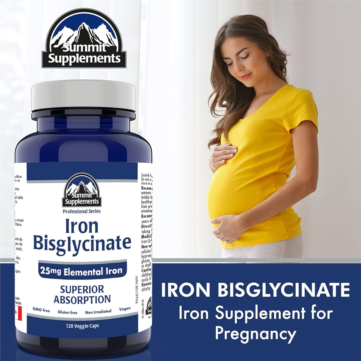 加拿大製造,抗塑膠污染 - 甘氨酸鐵補充劑,120粒素食膠囊,120天用量 - 25毫克元素鐵缺乏症補充劑 - 經第三方測試 - 加拿大配方和製造