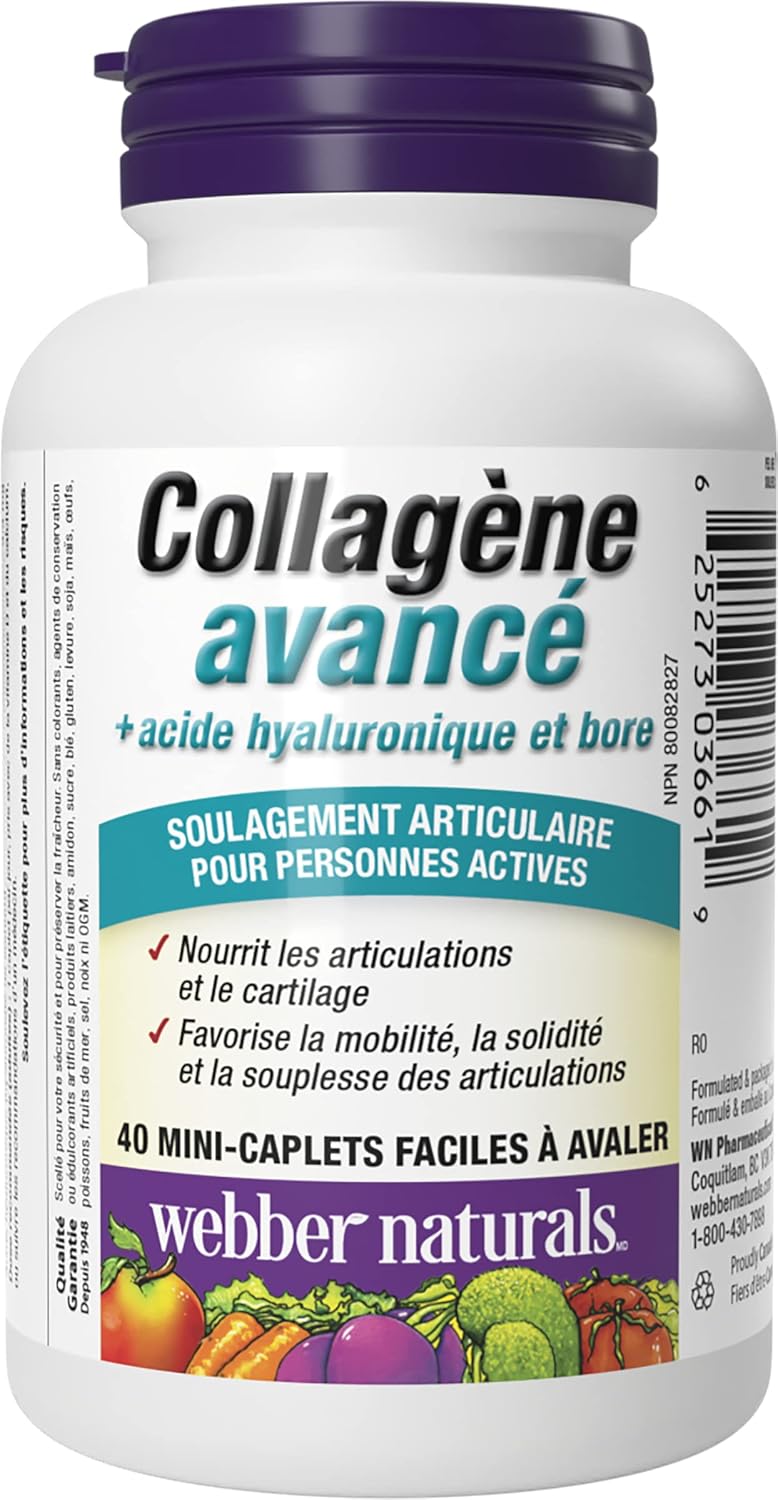 Webber Naturals Advanced Collagen with Hyaluronic Acid and Boron, 40 Mini Caplets & Vitamin C Timed Release 1000 mg, 150 Tablets, For Bones, Teeth, Immune and Antioxidant Health