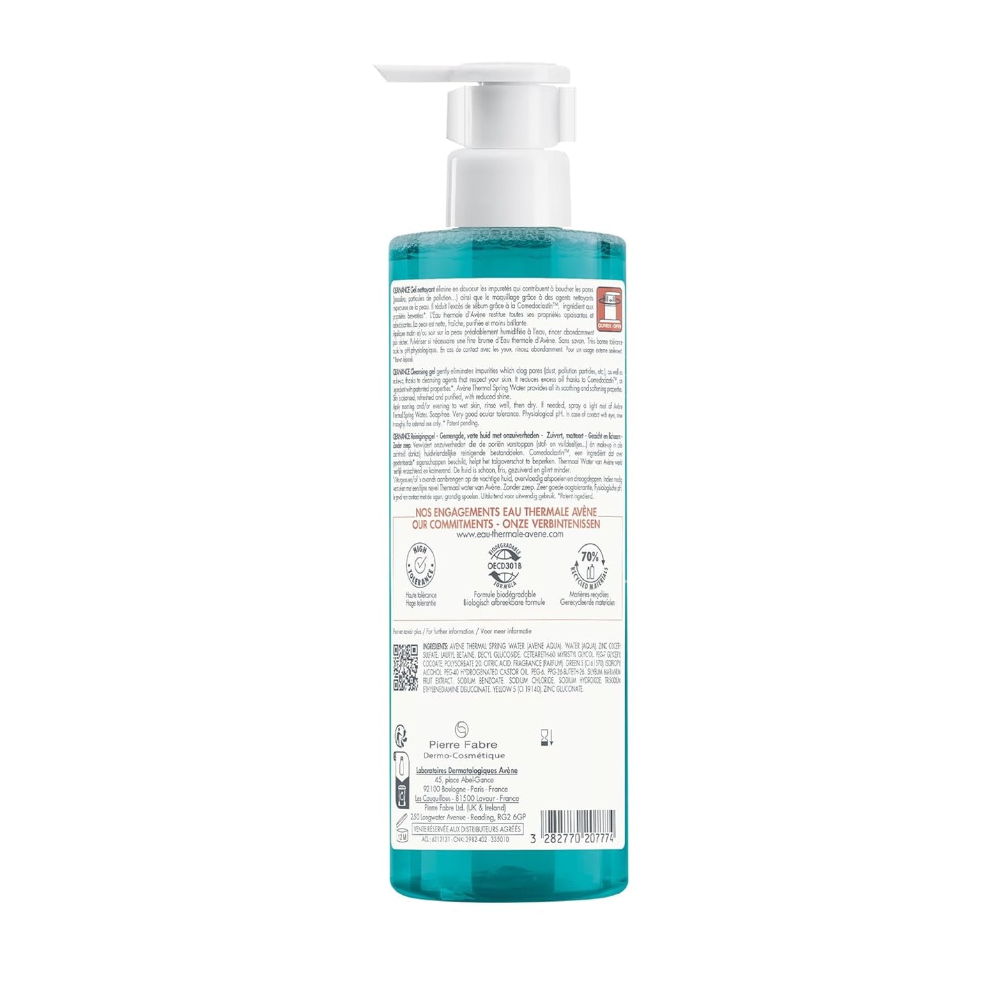 Eau Thermal Avène Cleanance 臉部和身體清潔凝膠,適合痤瘡皮膚的天然清潔劑,可生物降解,瓶裝,400 毫升