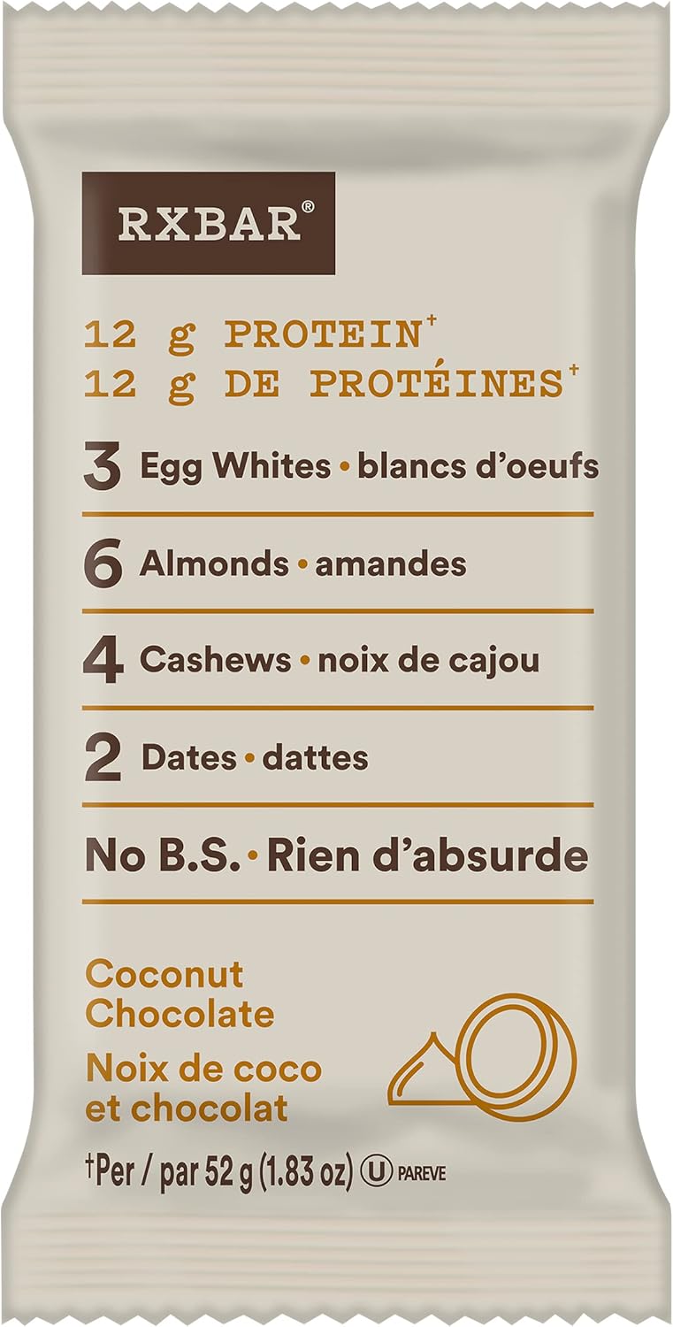 RXBAR Vanilla Almond Protein Bar 12 x 52 g & Protein Bar Coconut Chocolate 12x52g (Pack of 12)