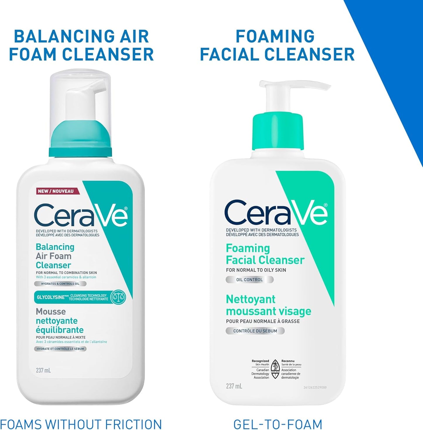 CeraVe Balancing Air Foam Cleanser, Gentle Facial Cleanser For Normal to Combination Skin With 3 Ceramides and Glycolysine™, 8HR Oil Control & 24HR Hydration, Lightweight Air-Foam Texture, 237ml