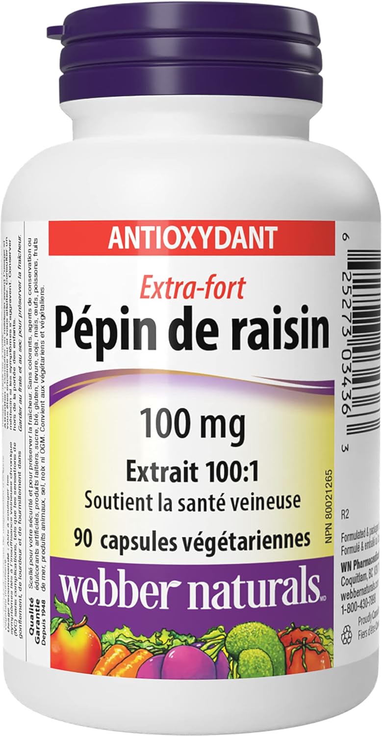 Webber Naturals 葡萄籽 100 毫克,強效,90 粒膠囊,抗氧化支持,純素 & 維生素 C 定時釋放 1000 毫克,150 片,適用於骨骼、牙齒、免疫和抗氧化健康