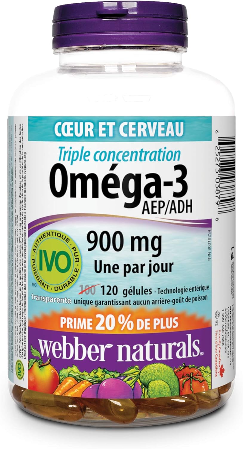 Webber Naturals 葡萄糖胺軟骨素,三重強度,90 片 & Omega-3 900 毫克三重強度,120 粒透明腸溶無魚腥味軟膠囊,支持心血管健康和腦功能