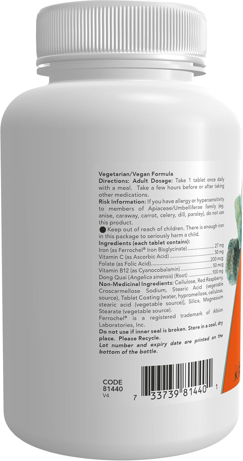 NOW Supplements, 鐵複合物,不便秘*,必需礦物質,100 片裝