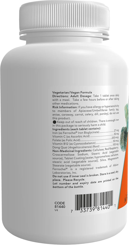 NOW Supplements, 鐵複合物,不便秘*,必需礦物質,100 片裝