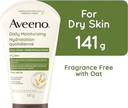 Aveeno 每日保湿面霜,面部和颈部保湿霜,干性皮肤,非转基因燕麦,不含防腐剂,无香料,141 克