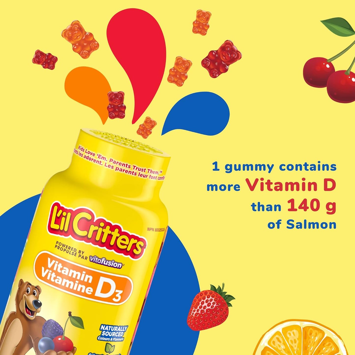 L'il Critters 兒童維生素 D3 軟糖,800 IU 維生素 D3 每日劑量,支持骨骼健康*,天然香料,190 粒(3 個月用量),包裝可能有所不同。