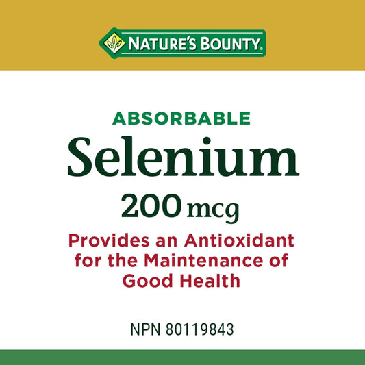 NATURE'S BOUNTY Selenium, Absorbable, 200 mcg, Provides Antioxidant For The Maintenance Of Good Health, Helps Maintain Normal Function Of Thyroid, Softgels, 62.3 g