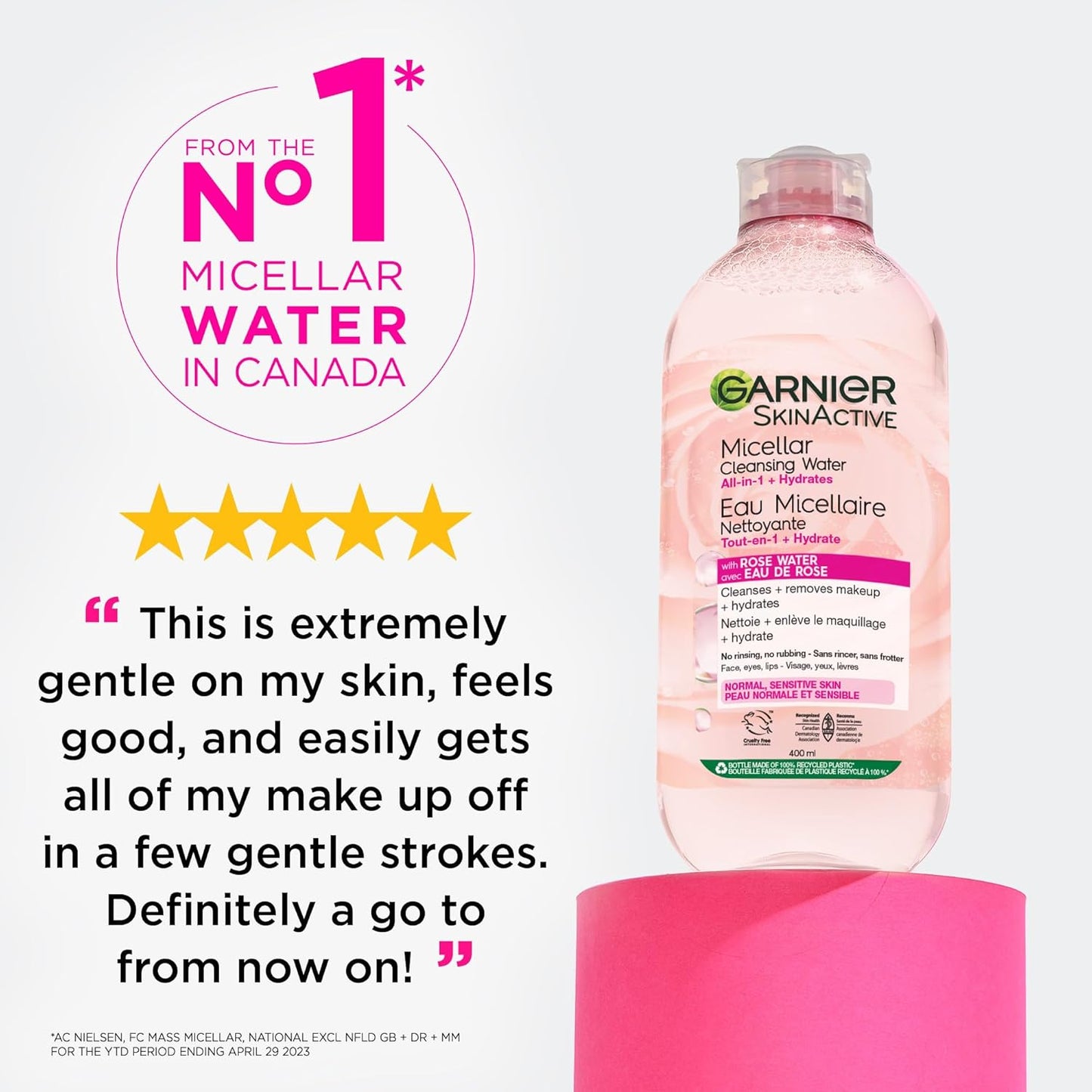 Garnier Micellar Cleansing Water, All-In-One Hydrating Makeup Remover, Face Cleanser With Rose Water & Glycerin, Hypoallergenic, Sensitive to Dry Skin, 700ml