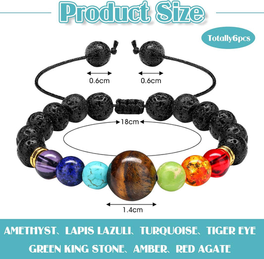 6 件装防晕动病腕带可调节防恶心腕带晕船腕带晕动病手环火山石珠可缓解晨吐海车旅行晕动病,石头