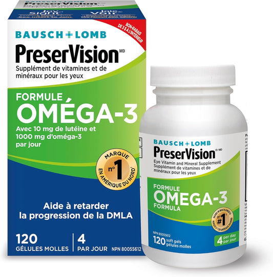 PreserVision Omega-3 Eye Vitamin & Mineral Supplement, Contains Omega-3, Lutein, Vitamin C, Zeaxanthin, Zinc & Vitamin E, 120 Softgels