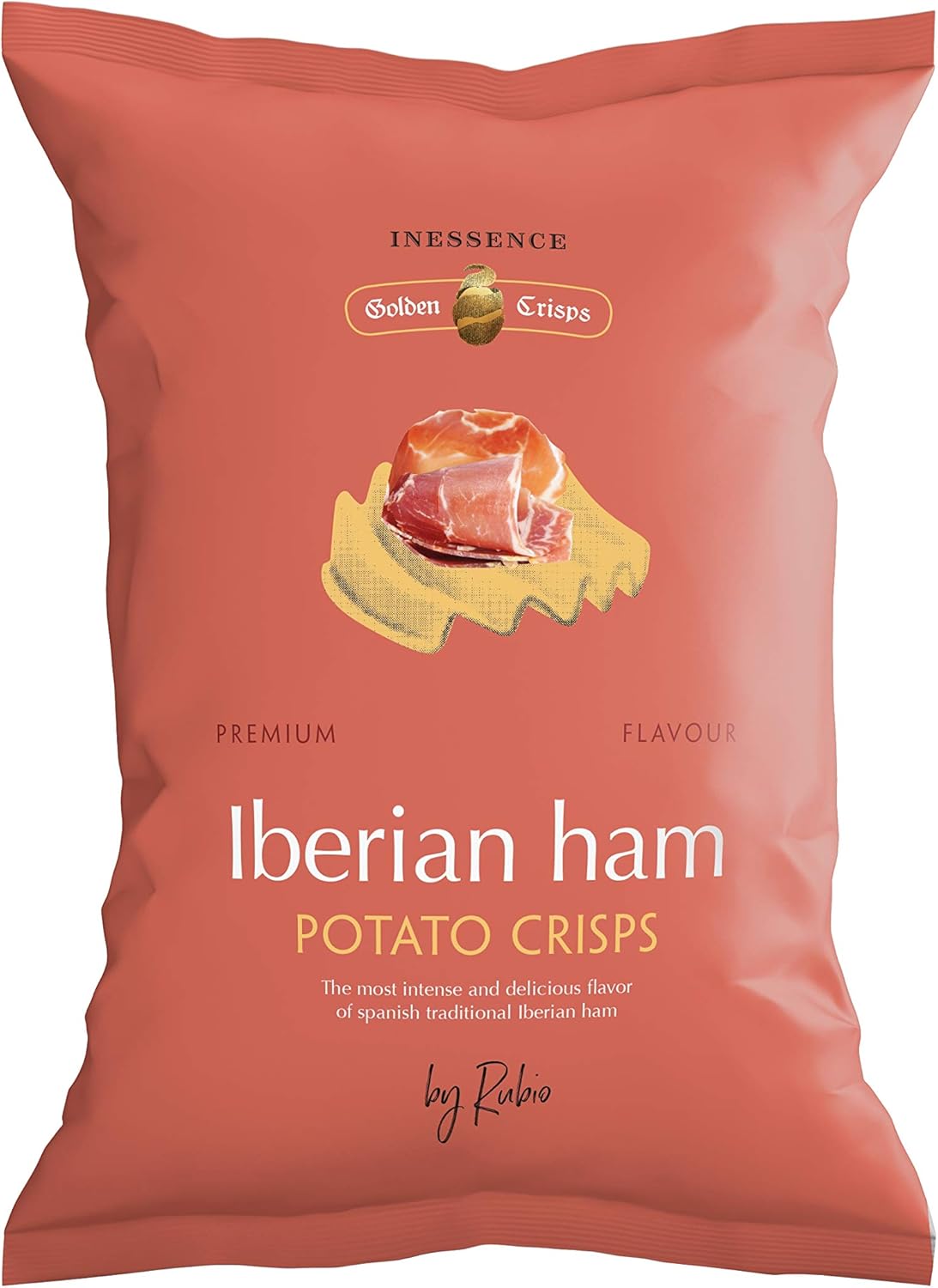 Rubio 伊比利亚火腿味薯片 125 克,传统西班牙炸薯条,采用橄榄油和葵花籽油制成,口味浓郁,酥脆可口,适合聚会,纯素食,非转基因零食