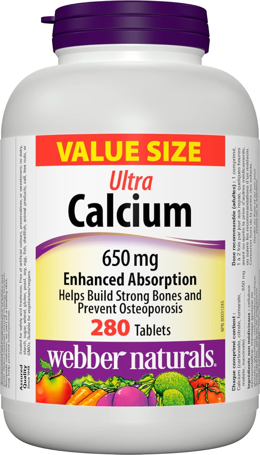 Webber Naturals 超強鈣片,增強吸收,280 片,有助於強健骨骼,純素
