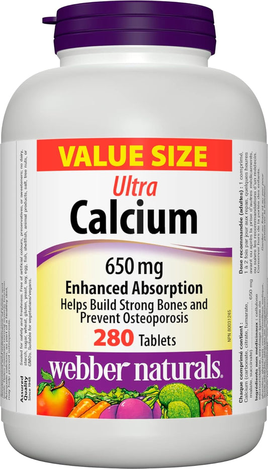 Webber Naturals 超強鈣片,增強吸收,280 片,有助於強健骨骼,純素