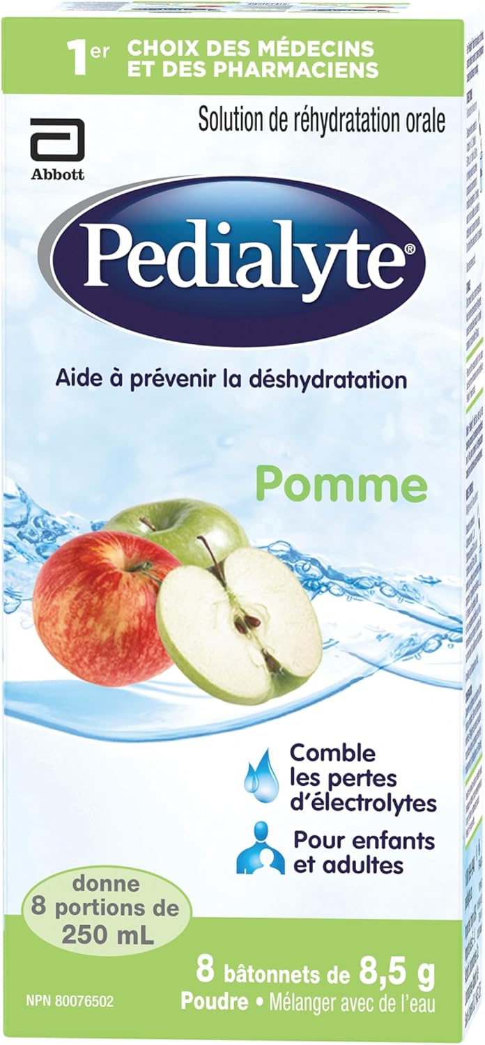 Pedialyte, Electrolyte Powder Sticks, Oral Rehydration Solution, Apple, 8 x 8.5 g, Electrolyte Powder Packets