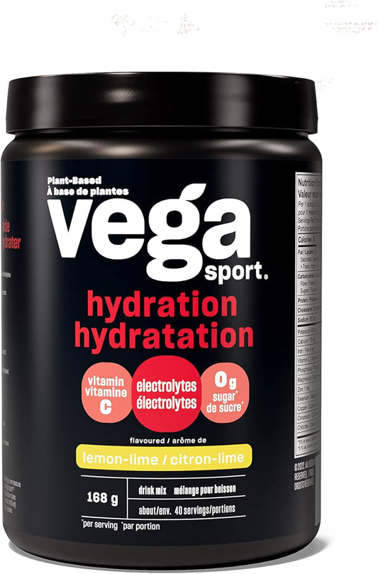 Vega Sport 补水电解质粉柠檬青柠味(40 份)纯素补水剂,适合生酮饮食,无麸质,非乳制品,无糖,非转基因,168 克(包装可能有所不同)