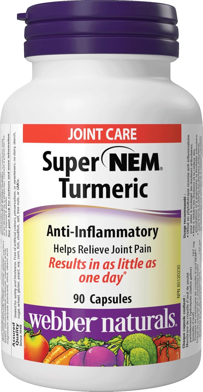 Webber Naturals 超級 NEM 薑黃膠囊,90 粒,天然蛋殼膜,緩解關節疼痛和僵硬,非基因改造,不含麩質和乳製品