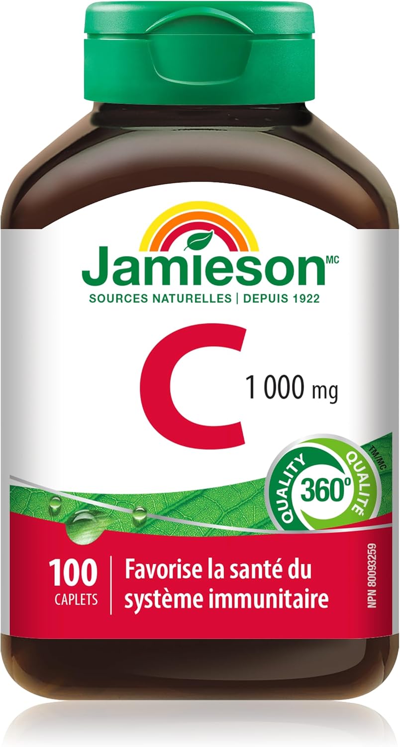 Jamieson 維生素 C 1000 毫克膠囊,抗氧化保護,支持免疫健康,強健牙齒和骨骼。素食,無麩質,100 粒膠囊,加拿大製造