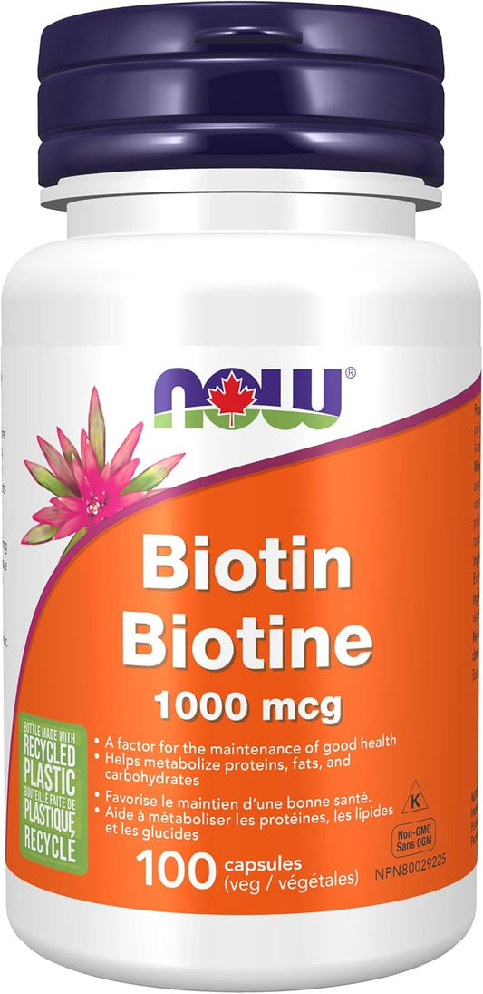 NOW Supplements,生物素 1,000 微克,胺基酸代謝,能量產生,100 粒膠囊