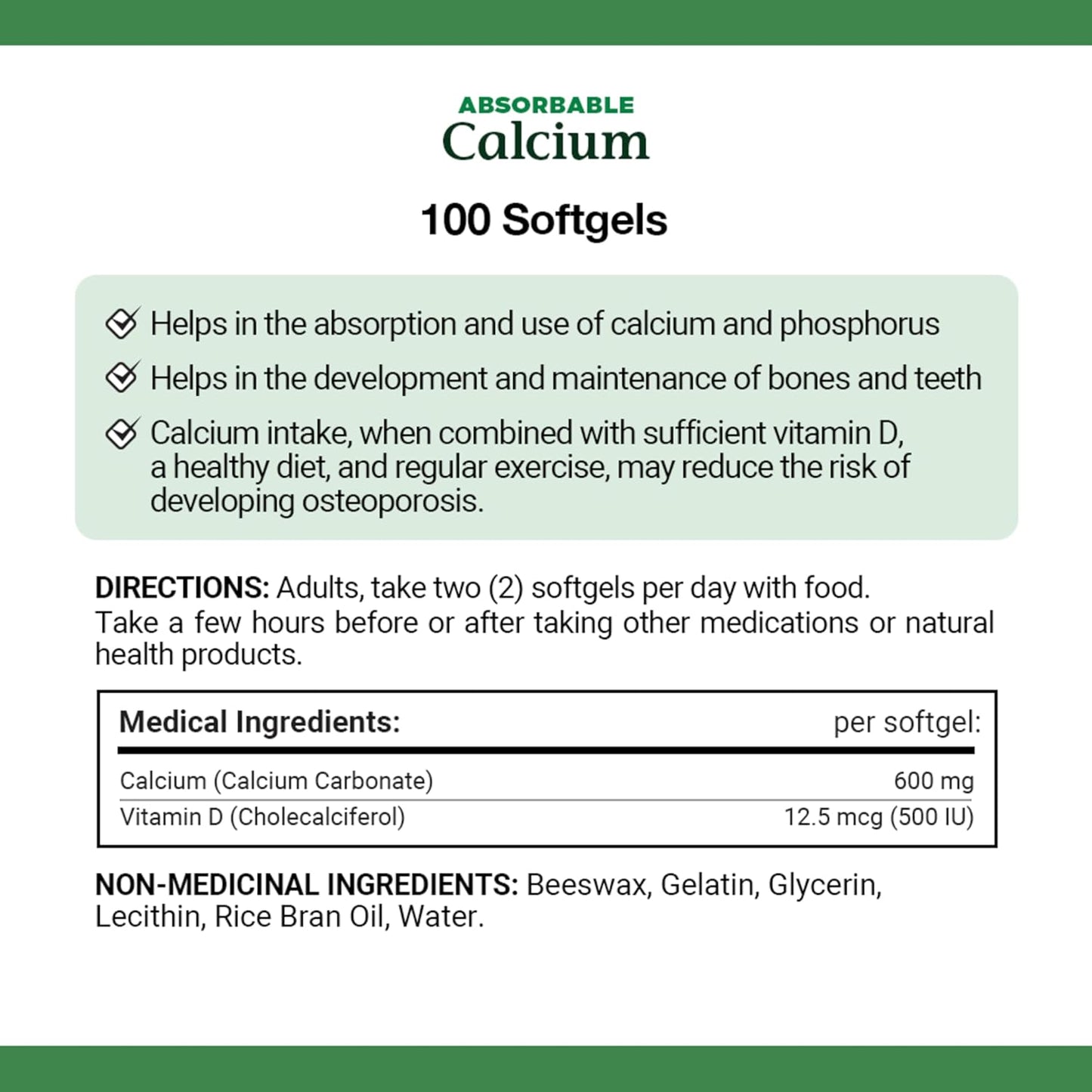 自然之寶鈣加維生素 D3,可吸收,1200 毫克,有助於骨骼和牙齒的發育,有助於鈣和磷的吸收和利用,可降低骨質疏鬆症的風險,軟膠囊,267.5 克