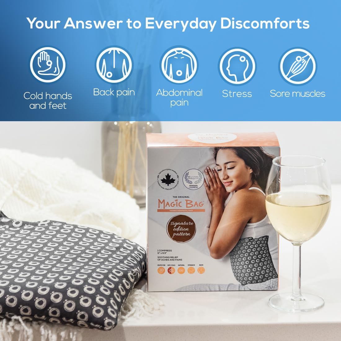 原廠魔法袋簽名版熱敷袋,冷熱療法,緩解胃痛和腰痛,無線冷熱敷袋,30.5 x 23 厘米(12 英寸 x 9 英寸)