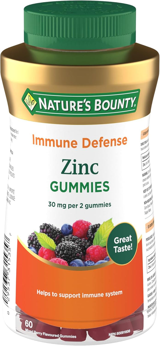 自然之宝锌,15 毫克葡萄糖酸锌,有助于维持免疫功能和身体健康,天然浆果味,60 粒软糖,150 克