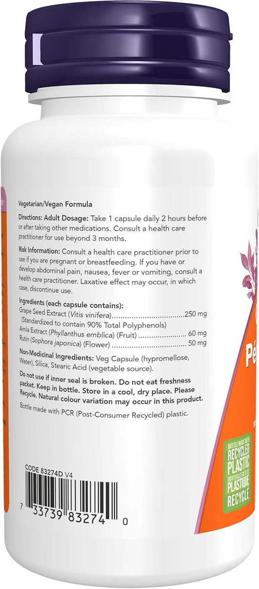 NOW Supplements, Grape Seed (a Highly Concentrated Extract with a Minimum of 90% Polyphenols) Extra Strength 250 mg Capsules, 90 Count
