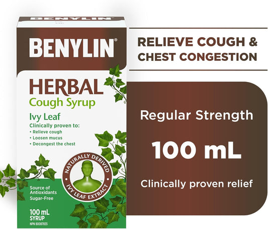 BENYLIN HERBAL 常春藤叶止咳糖浆,草本减充血剂,感冒和流感缓解,止咳,无糖,抗氧化剂,100 毫升