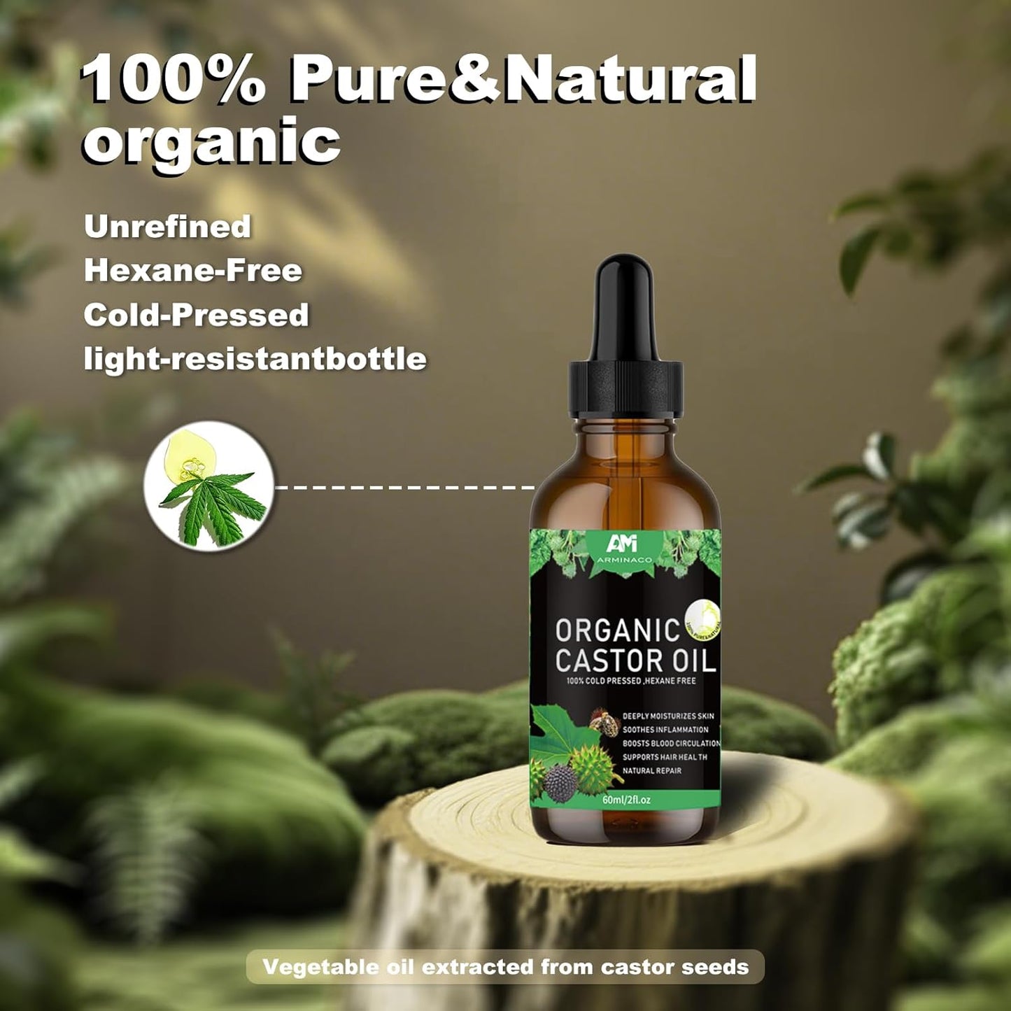 ARMINACO 蓖麻油套裝,適合女性和初學者 - 4 個可重複使用的包裝 + 60 毫升有機油和指南 | 肝臟、腹部、頸部、乳房排毒套裝 | 防漏和可調節的 MagicSeal 設計