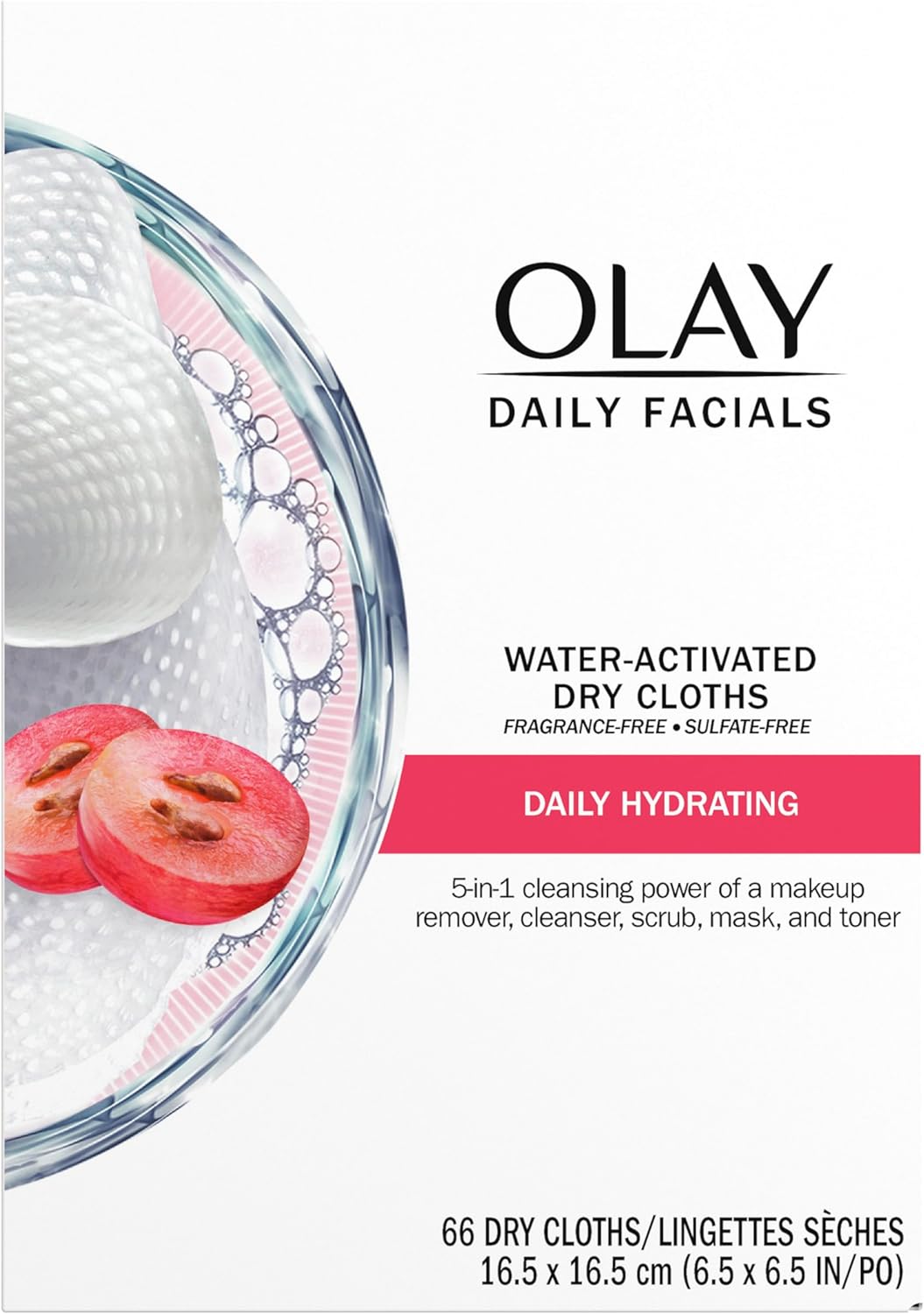 Olay Daily Facials 5-In-One Hydrating Cleansing Cloths with Grapeseed Extract, 66 Count