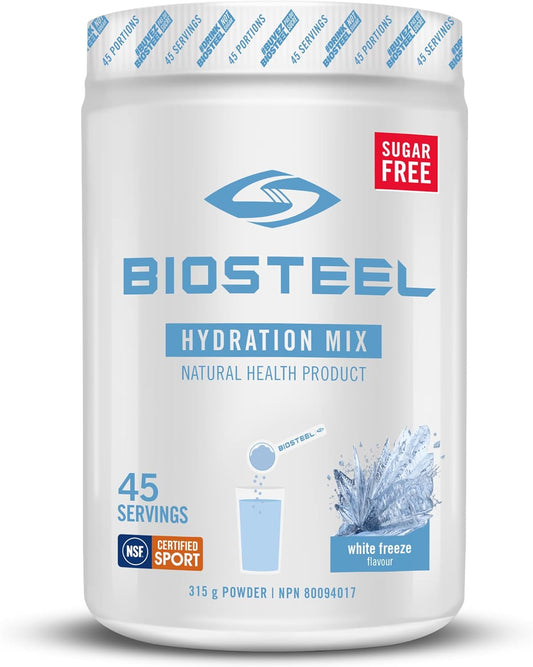 BioSteel 补水混合物,美味补水,零糖,不含人工香料或防腐剂,白色冷冻口味,每桶 45 份